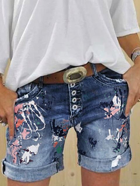 "Lässige Damen-Denimshorts mit einzigartigem Multi-Knopf-Druck, vielseitig kombinierbar für jeden Anlass."