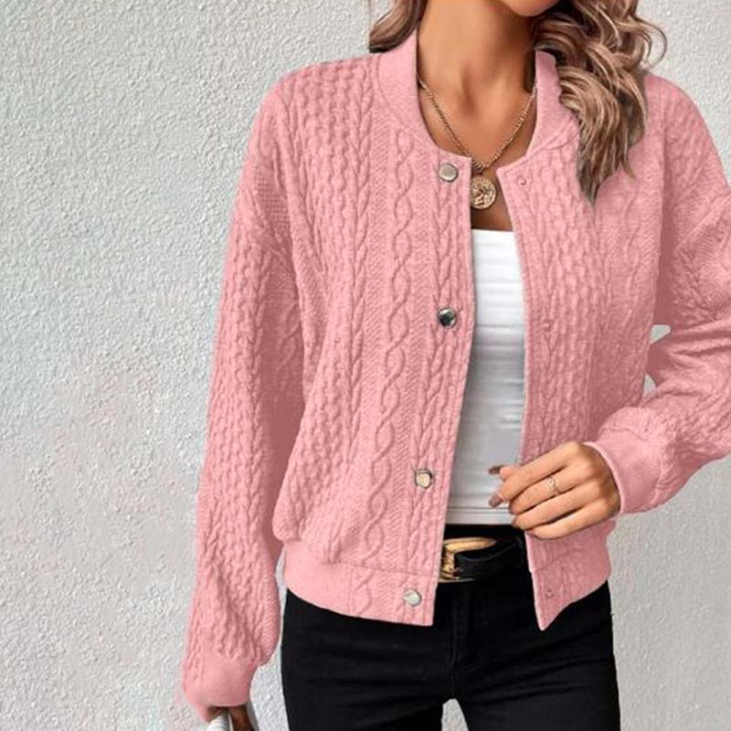 "Lässige Damen Strickjacke, langärmlig, mit Stehkragen, ideal für kühle Tage, vielseitig kombinierbar, komfortabel"