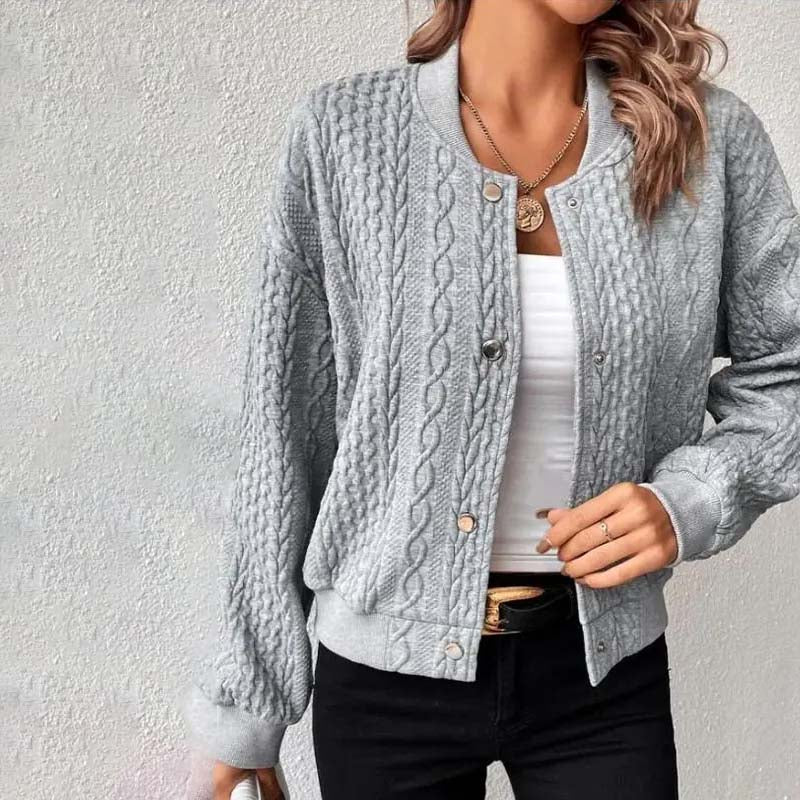 "Lässige Damen Strickjacke, langärmlig, mit Stehkragen, ideal für kühle Tage, vielseitig kombinierbar, komfortabel"