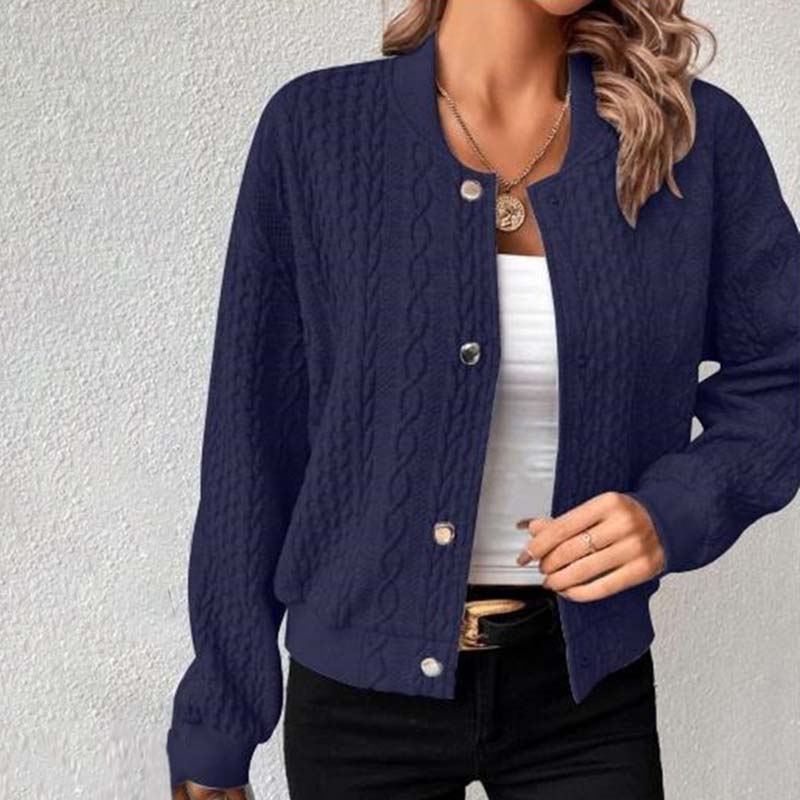 "Lässige Damen Strickjacke, langärmlig, mit Stehkragen, ideal für kühle Tage, vielseitig kombinierbar, komfortabel"