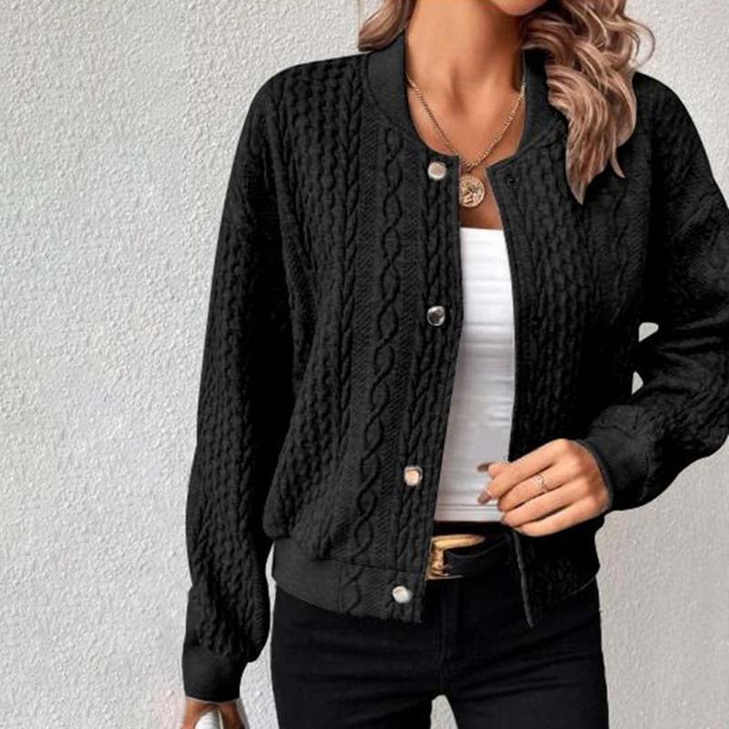 "Lässige Damen Strickjacke, langärmlig, mit Stehkragen, ideal für kühle Tage, vielseitig kombinierbar, komfortabel"