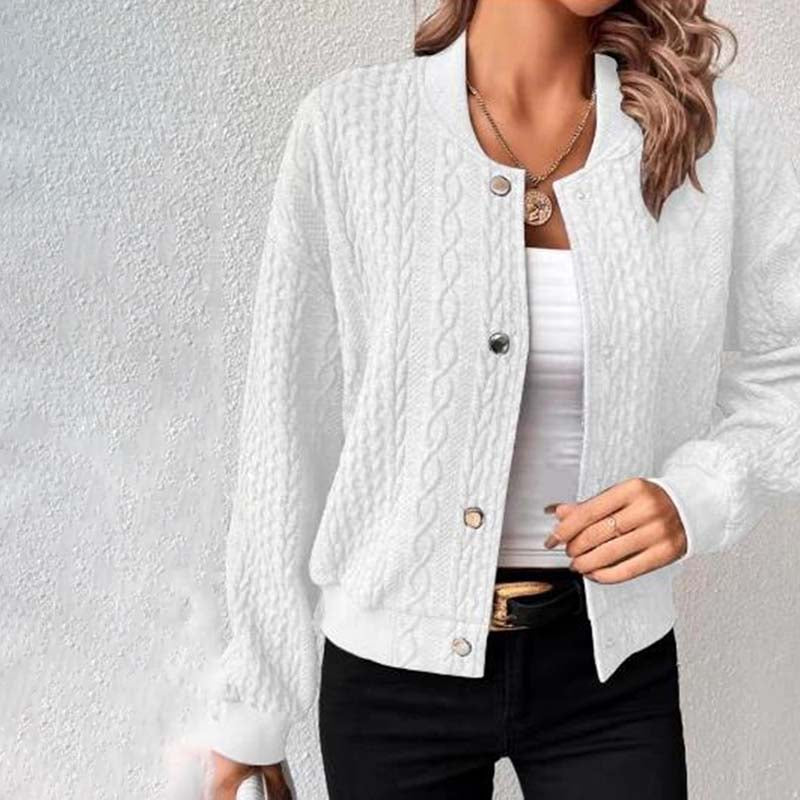 "Lässige Damen Strickjacke, langärmlig, mit Stehkragen, ideal für kühle Tage, vielseitig kombinierbar, komfortabel"