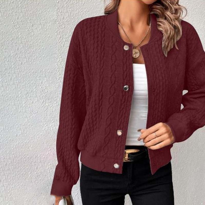 "Lässige Damen Strickjacke, langärmlig, mit Stehkragen, ideal für kühle Tage, vielseitig kombinierbar, komfortabel"