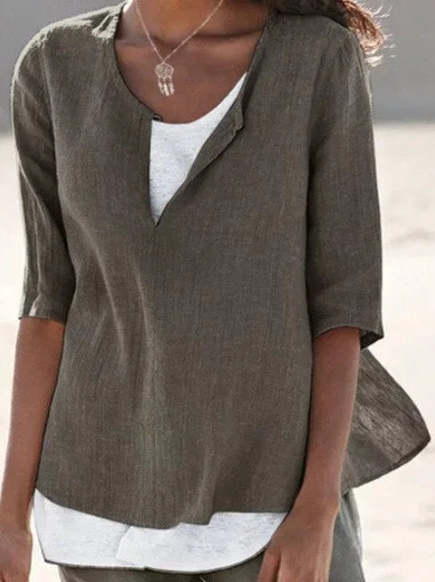 "Lässige Damenbluse mit Schichtoptik, Fließende Silhouette, Eleganter Sommerstil, Perfekt für Alltag und Anlässe"