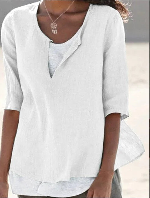 "Lässige Damenbluse mit Schichtoptik, Fließende Silhouette, Eleganter Sommerstil, Perfekt für Alltag und Anlässe"