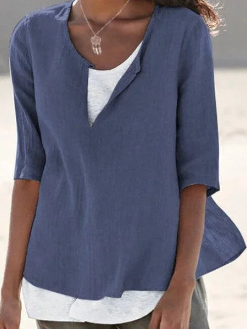 "Lässige Damenbluse mit Schichtoptik, Fließende Silhouette, Eleganter Sommerstil, Perfekt für Alltag und Anlässe"