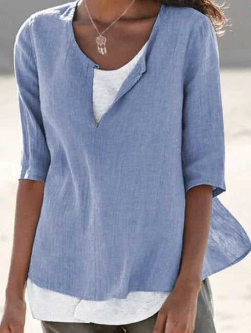 "Lässige Damenbluse mit Schichtoptik, Fließende Silhouette, Eleganter Sommerstil, Perfekt für Alltag und Anlässe"