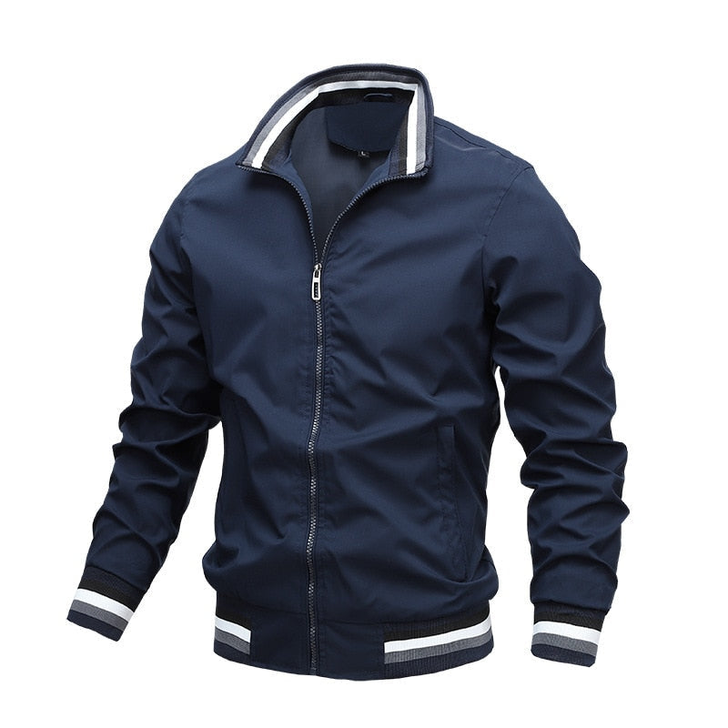 "Lässige Herren Bomberjacke für Herbst, blaue Farbe, lange Ärmel, idealer Schutz vor Wind und leichtem Regen."