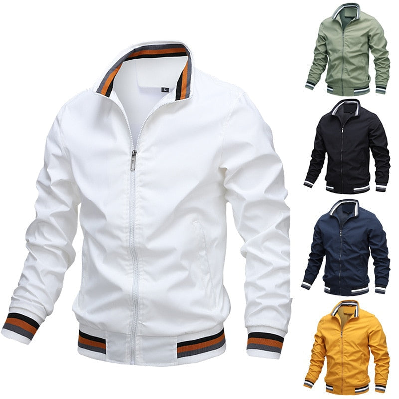 "Lässige Herren Bomberjacke für Herbst, blaue Farbe, lange Ärmel, idealer Schutz vor Wind und leichtem Regen."