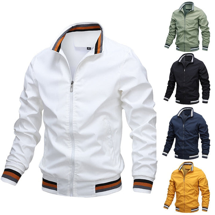 "Lässige Herren Bomberjacke für Herbst, blaue Farbe, lange Ärmel, idealer Schutz vor Wind und leichtem Regen."