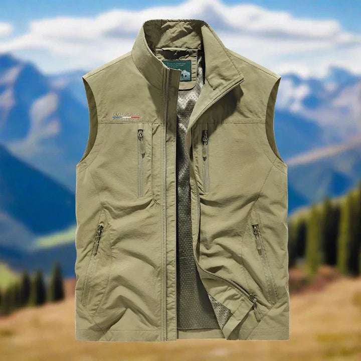 "Lässige multifunktionale Herren Outdoor-Weste, bequem geschnitten, in Farben Blau, Grau, Khaki, Oliv, Rot, Schwarz erhältlic