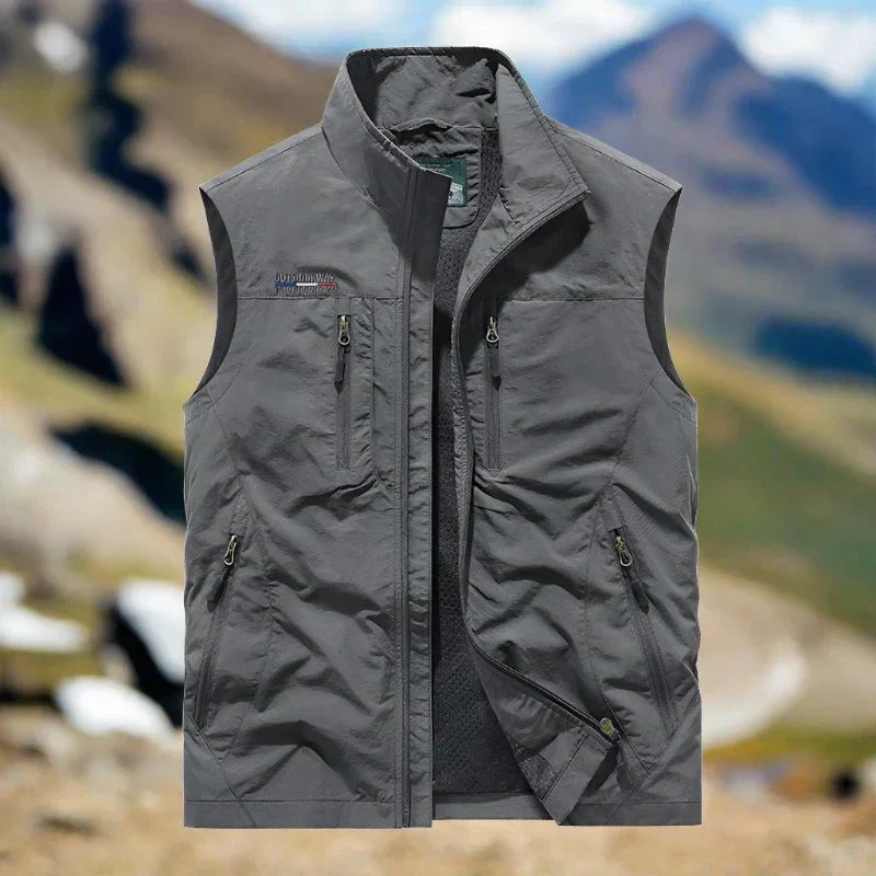"Lässige multifunktionale Herren Outdoor-Weste, bequem geschnitten, in Farben Blau, Grau, Khaki, Oliv, Rot, Schwarz erhältlic
