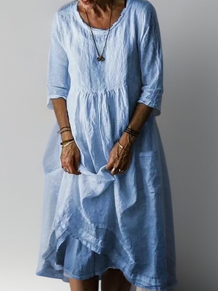 "Lässiges Damen-Sommerkleid mit Rundhalsausschnitt, Midi-Länge, zeitloses Design, ideal für Sommeranlässe."