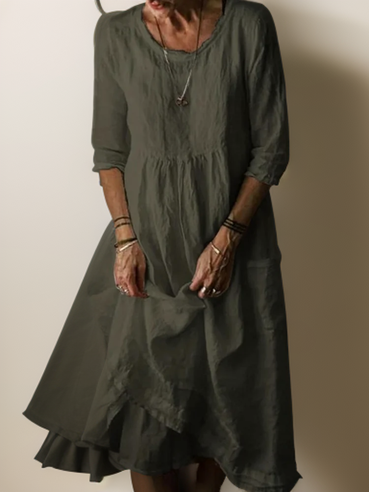 "Lässiges Damen-Sommerkleid mit Rundhalsausschnitt, Midi-Länge, zeitloses Design, ideal für Sommeranlässe."