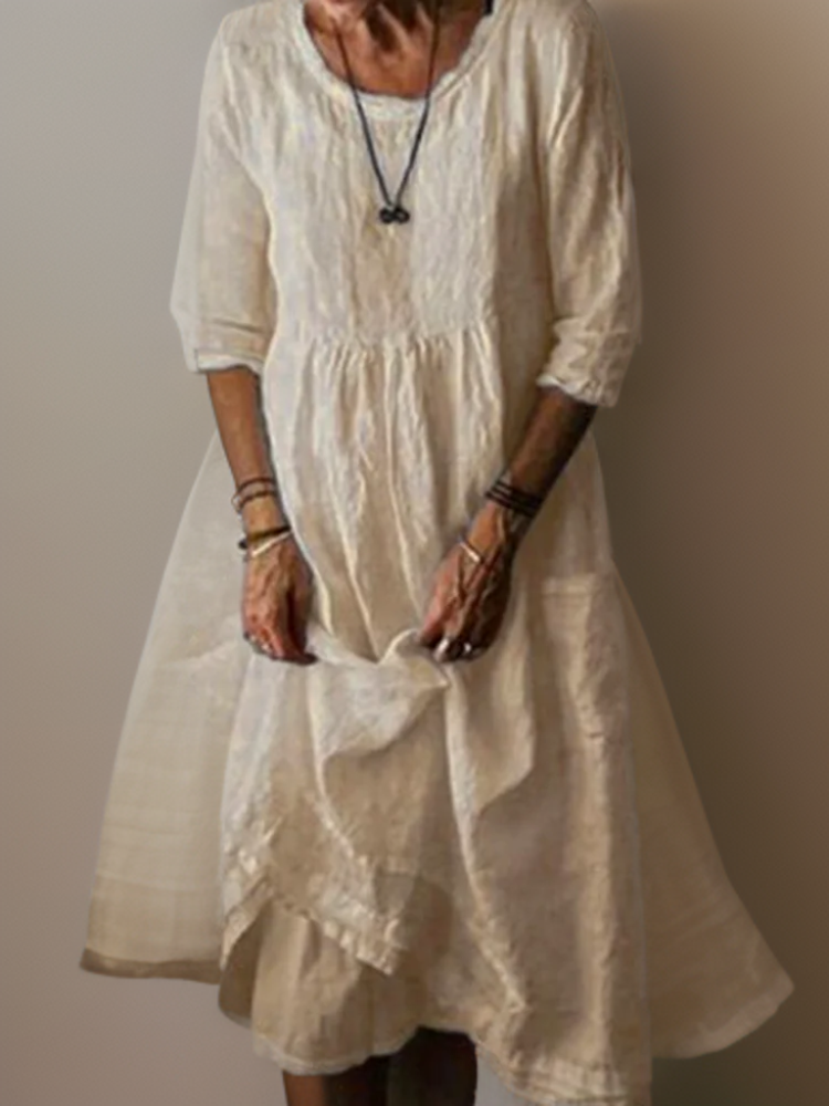 "Lässiges Damen-Sommerkleid mit Rundhalsausschnitt, Midi-Länge, zeitloses Design, ideal für Sommeranlässe."
