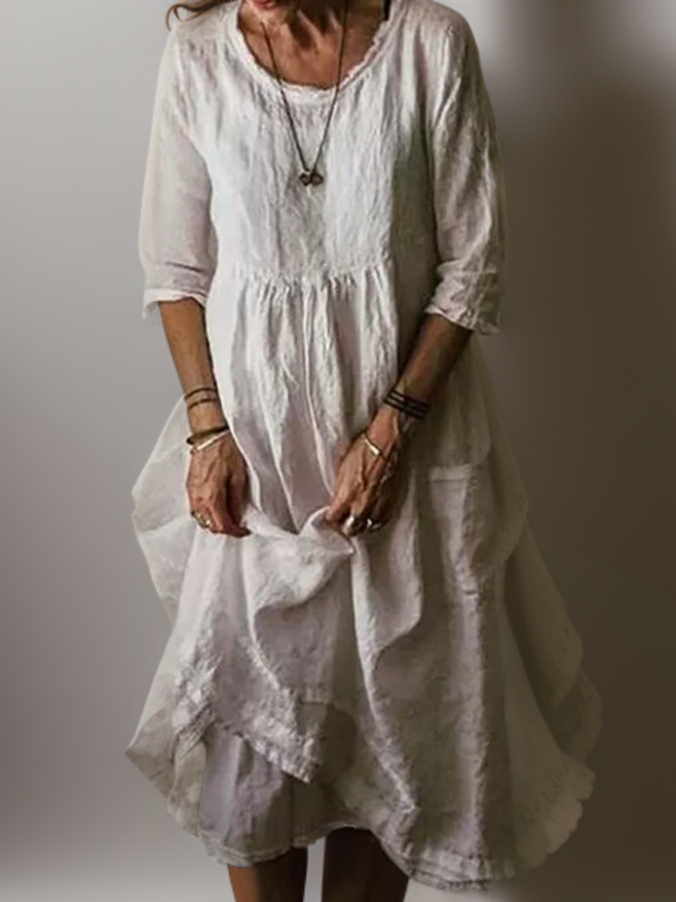 "Lässiges Damen-Sommerkleid mit Rundhalsausschnitt, Midi-Länge, zeitloses Design, ideal für Sommeranlässe."