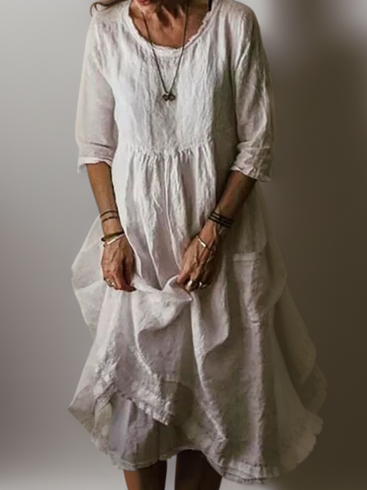 "Lässiges Damen-Sommerkleid mit Rundhalsausschnitt, Midi-Länge, zeitloses Design, ideal für Sommeranlässe."