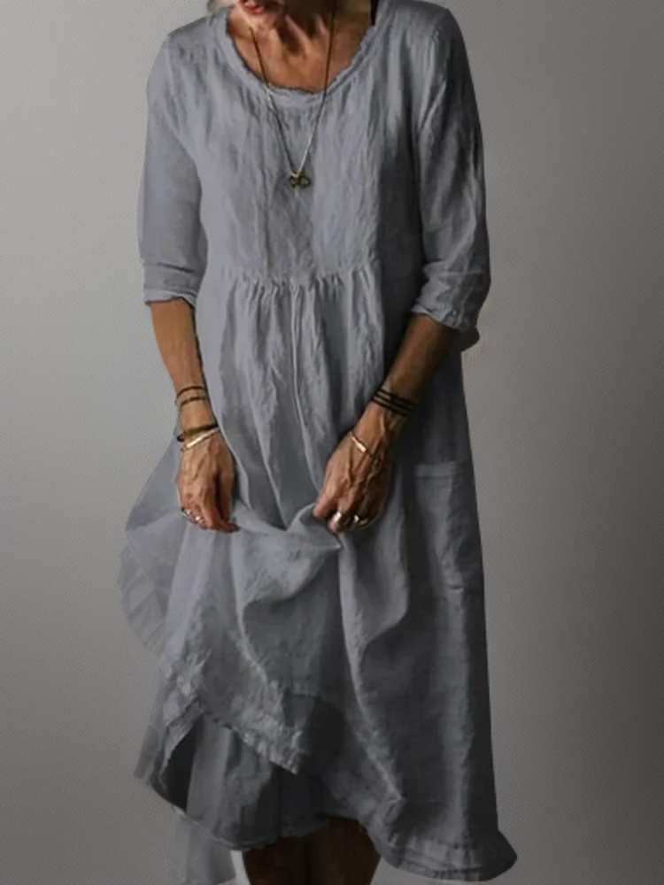 "Lässiges Damen-Sommerkleid mit Rundhalsausschnitt, Midi-Länge, zeitloses Design, ideal für Sommeranlässe."