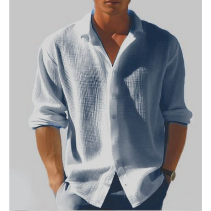 "Lässiges, hellblaues Herrenhemd, kurzärmelig, Button-Down, ideal für sommerliche Anlässe, komfortabel und vielseitig."