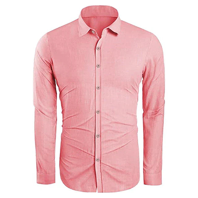 "Lässiges Herren Leinenhemd in Beige, aus atmungsaktiver Baumwoll-Leinen-Mischung mit Button-down-Kragen, Sommermode"