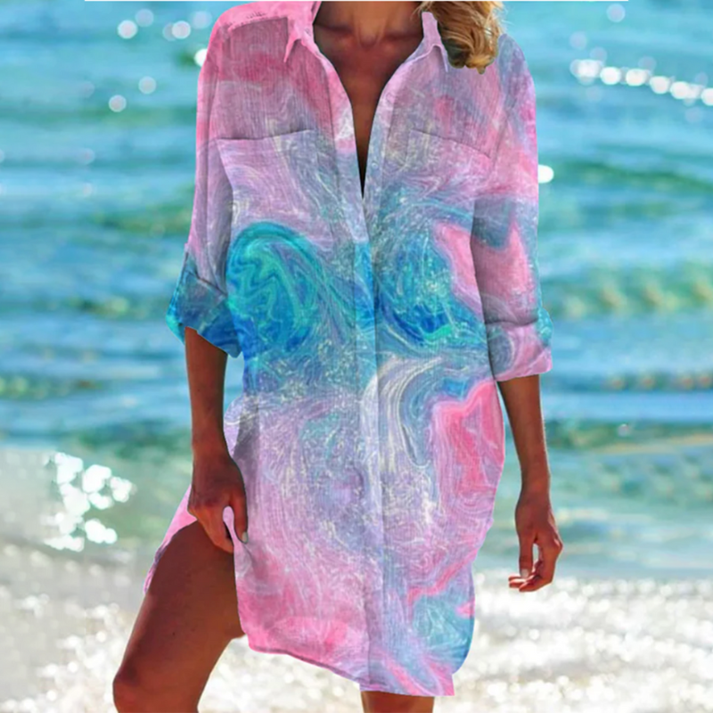 Lebhaftes, mehrfarbiges Damen-Sommerkleid, A-Linien-Passform, luftig, ideal für Strand und Stadtbummel.