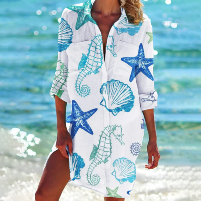 Lebhaftes, mehrfarbiges Damen-Sommerkleid, A-Linien-Passform, luftig, ideal für Strand und Stadtbummel.