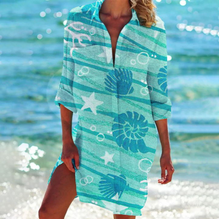 Lebhaftes, mehrfarbiges Damen-Sommerkleid, A-Linien-Passform, luftig, ideal für Strand und Stadtbummel.