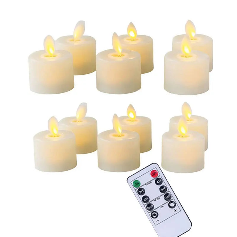 "LED Lichterkerzen Set mit realistischem Flackern und Fernbedienung, perfekt für gemütliche und sichere Raumbeleuchtung."