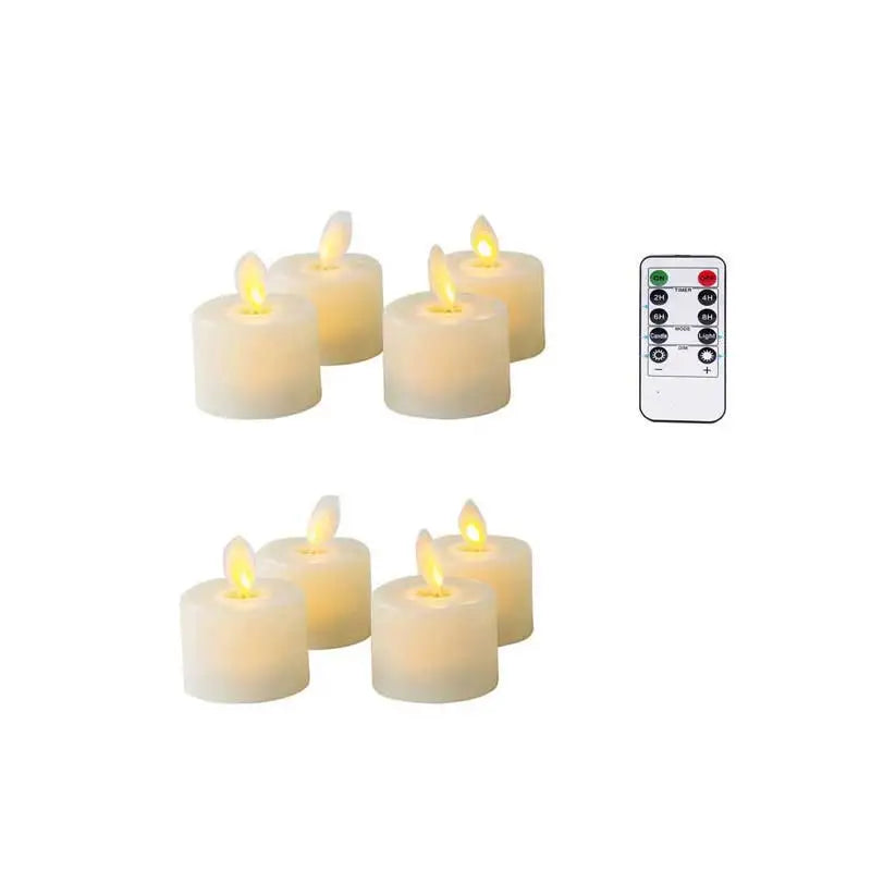 "LED Lichterkerzen Set mit realistischem Flackern und Fernbedienung, perfekt für gemütliche und sichere Raumbeleuchtung."