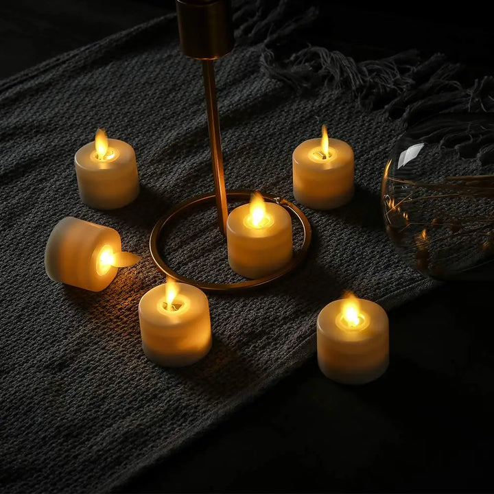 "LED Lichterkerzen Set mit realistischem Flackern und Fernbedienung, perfekt für gemütliche und sichere Raumbeleuchtung."