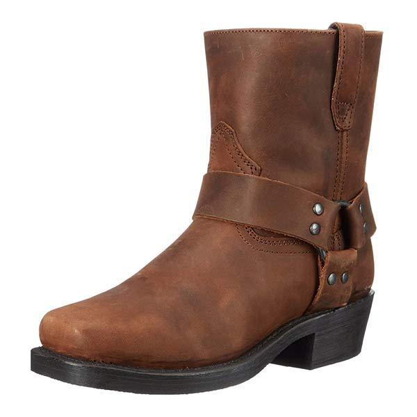 "Leder-Cowboystiefel für Herren, klassisch, Braun oder Schwarz, komfortabel mit seitlichem Reißverschluss und Gummisohle."