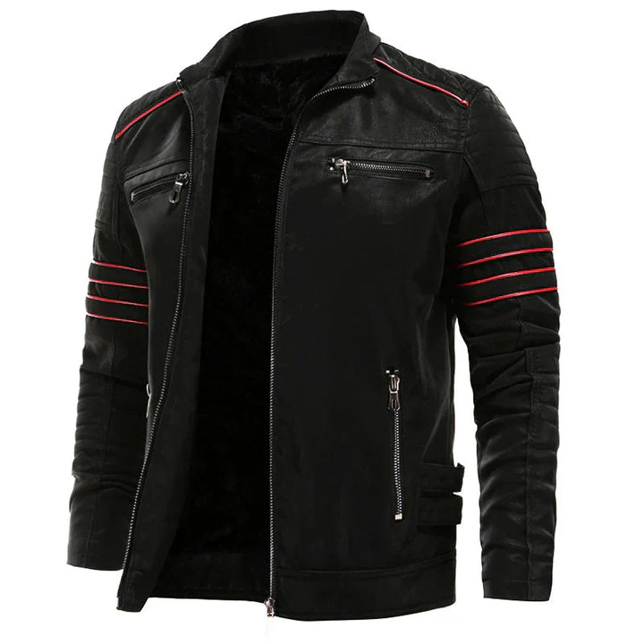 "Leder Motorradjacke Herren, robustes Design, eleganter Stil, warmes Polyesterfutter, ideal für Stadt und Landfahrten."