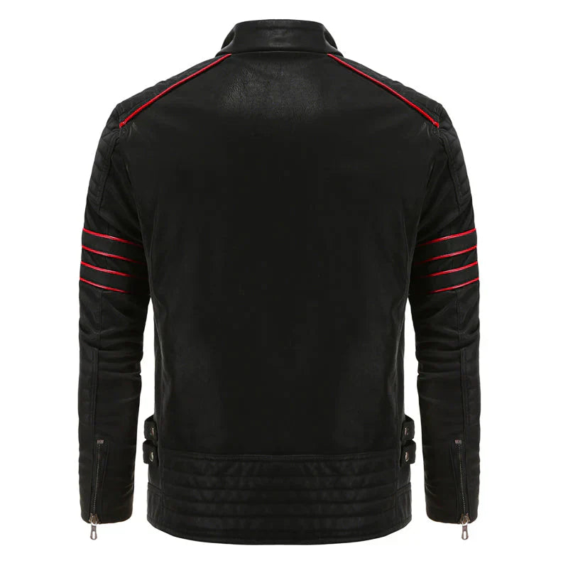 "Leder Motorradjacke Herren, robustes Design, eleganter Stil, warmes Polyesterfutter, ideal für Stadt und Landfahrten."