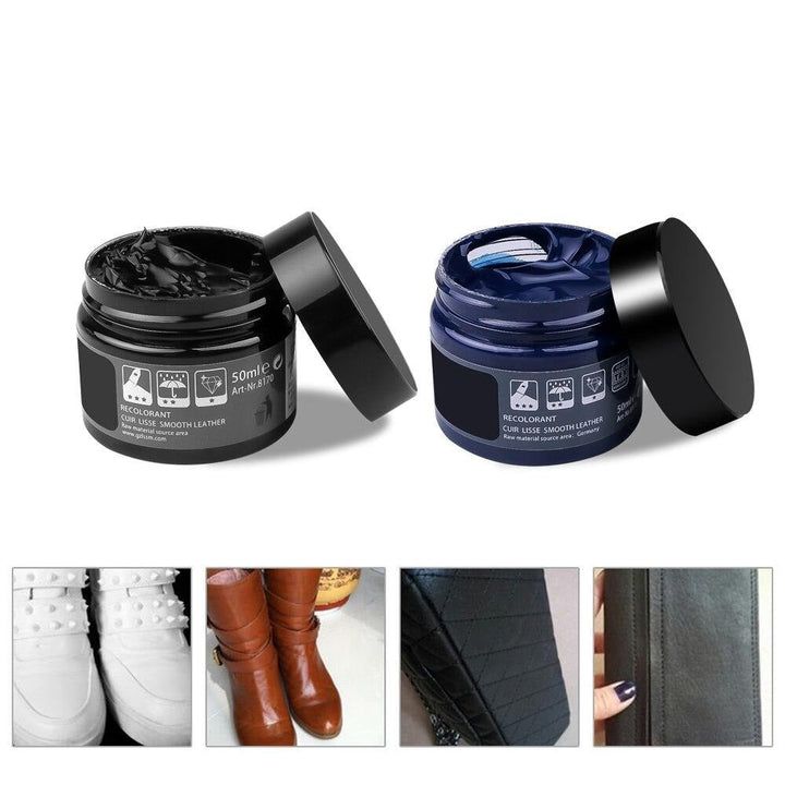 "Lederreparaturbalsam für Glattleder, Tiefenwirksame Pflege, Vorher-Nachher Effekt, revitalisiert verblasstes Leder."