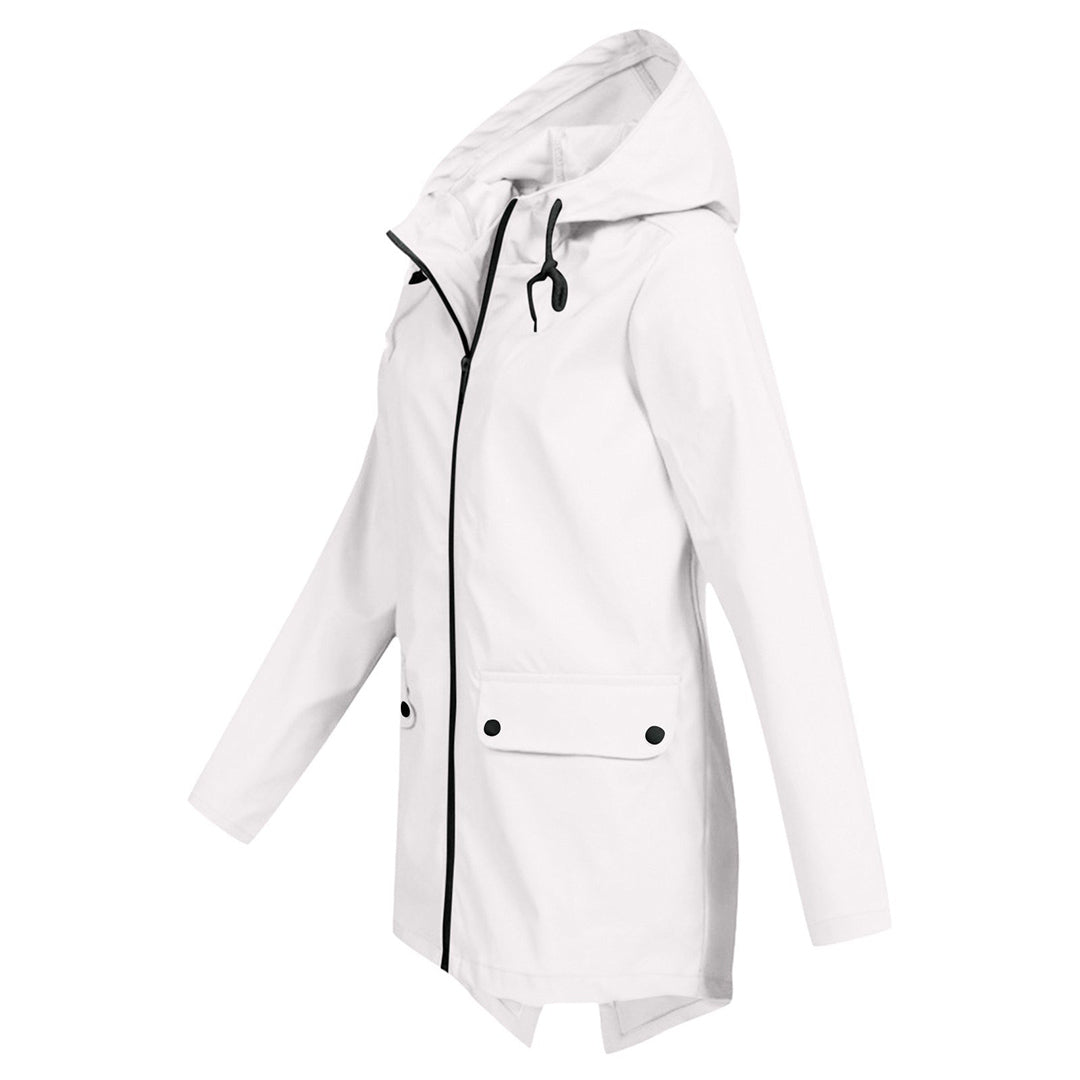 Leichte Damen Regenjacke in Apricot, wasserfest, stilvoll, hält trocken bei Regenwetter, eleganter Schnitt ideal für Alltag.