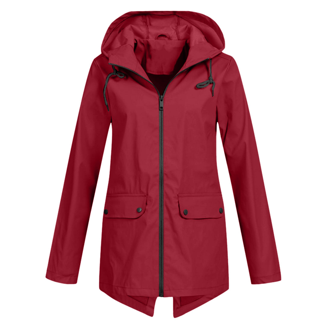 Leichte Damen Regenjacke in Apricot, wasserfest, stilvoll, hält trocken bei Regenwetter, eleganter Schnitt ideal für Alltag.