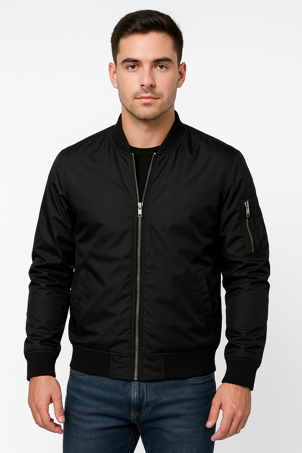 "Leichte Herren Bomberjacke in Grau, Grün, Marineblau oder Schwarz für einen stilvollen, vielseitigen Look."