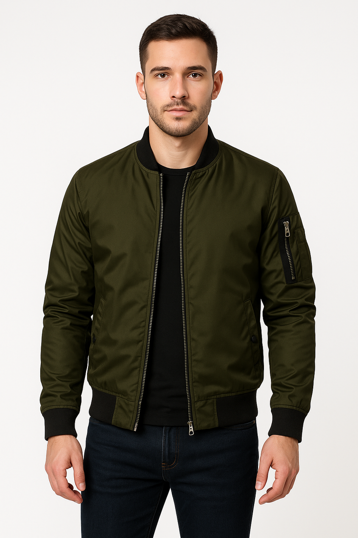 "Leichte Herren Bomberjacke in Grau, Grün, Marineblau oder Schwarz für einen stilvollen, vielseitigen Look."