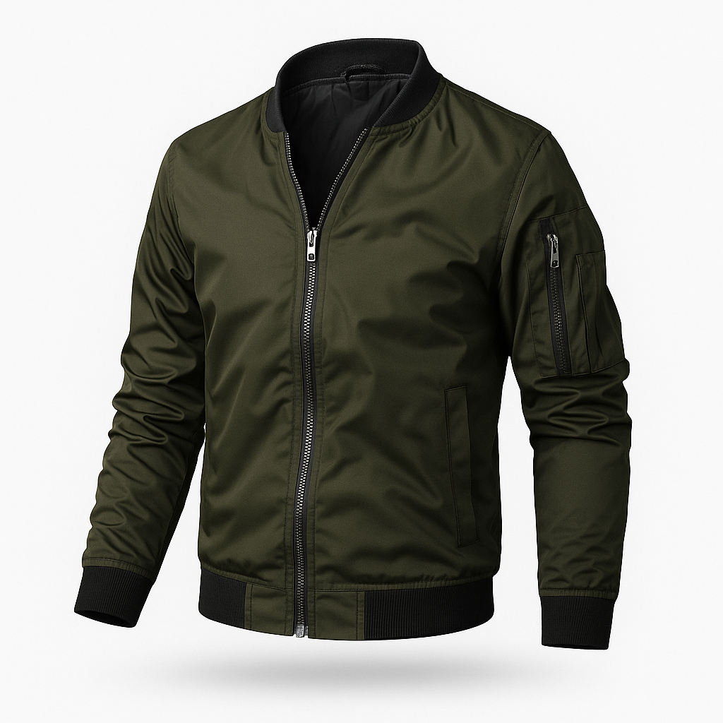 "Leichte Herren Bomberjacke in Grau, Grün, Marineblau oder Schwarz für einen stilvollen, vielseitigen Look."