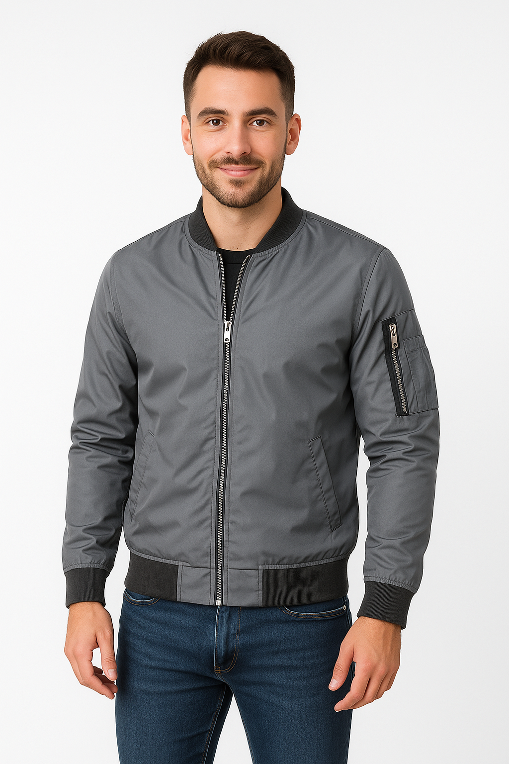 "Leichte Herren Bomberjacke in Grau, Grün, Marineblau oder Schwarz für einen stilvollen, vielseitigen Look."