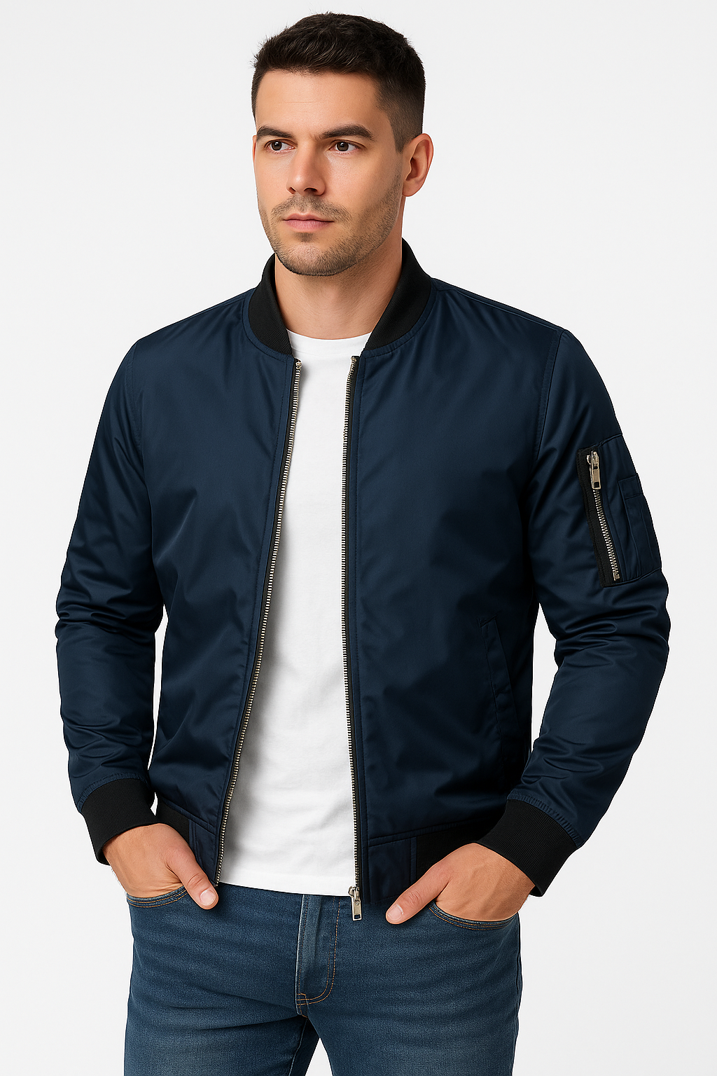 "Leichte Herren Bomberjacke in Grau, Grün, Marineblau oder Schwarz für einen stilvollen, vielseitigen Look."
