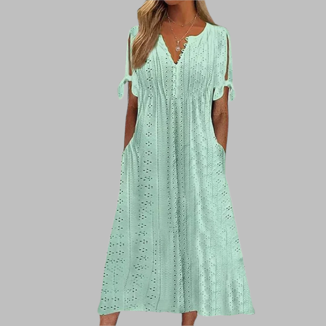 "Leichtes Boho Midikleid mit fließendem Schnitt und eleganten Details in Blau für Sommer, Damenmode"