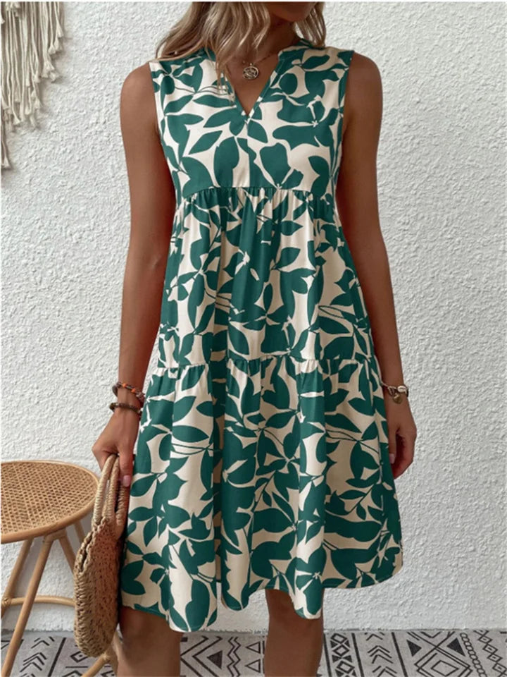 "Leichtes Damen A-Linie Sommerkleid mit elegantem, farbenfrohem Blumendruck und schmeichelnder Silhouette."