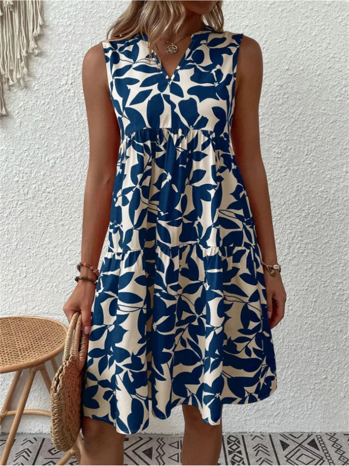 "Leichtes Damen A-Linie Sommerkleid mit elegantem, farbenfrohem Blumendruck und schmeichelnder Silhouette."