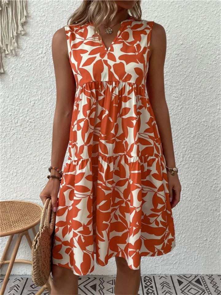 "Leichtes Damen A-Linie Sommerkleid mit elegantem, farbenfrohem Blumendruck und schmeichelnder Silhouette."