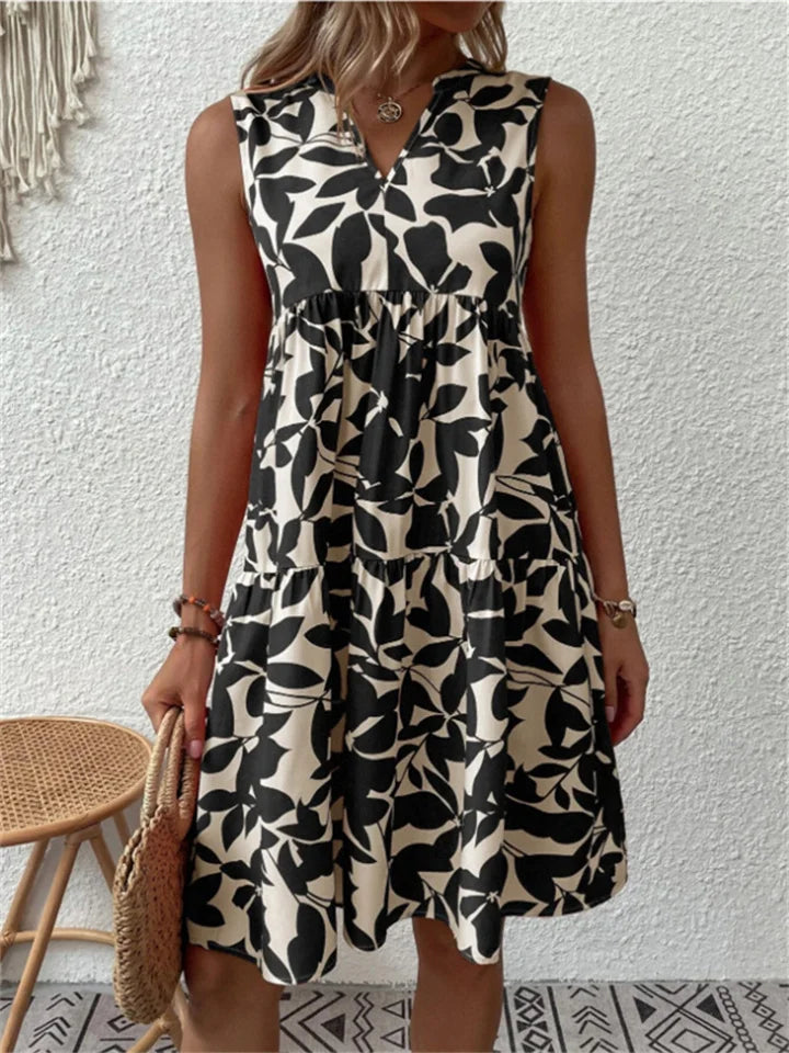 "Leichtes Damen A-Linie Sommerkleid mit elegantem, farbenfrohem Blumendruck und schmeichelnder Silhouette."
