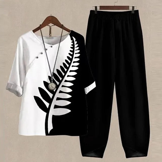 "Leichtes, elegantes Damen Sommer-Set, zweiteilig, vielseitig, atmungsaktiv, ideal für Strand und Stadt, in Blumenmuster."