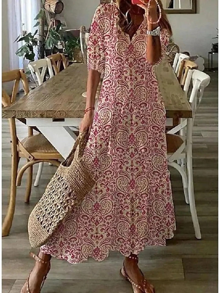 "Leichtes Sommer Midi Kleid mit elegantem Lichtdesign, vielseitig in Farben Beige, Bunt, Hellblau für Komfort und Stil"