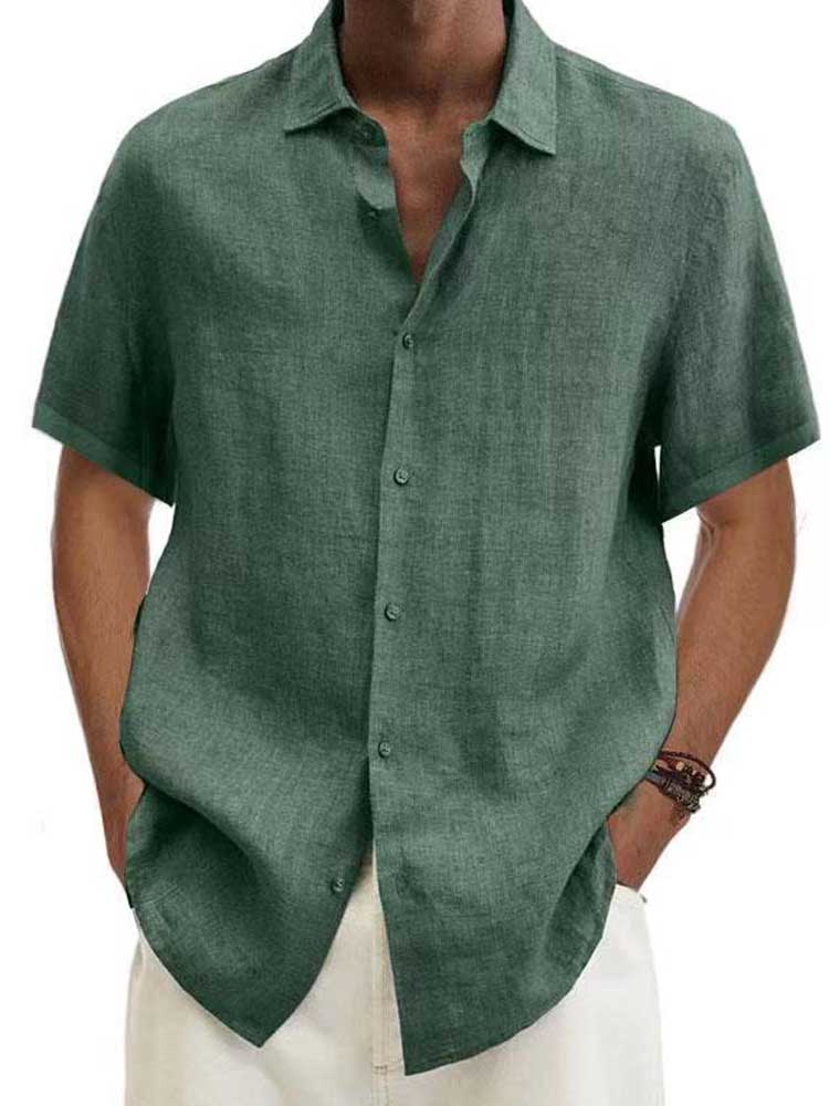 Leinen Kurzarmhemd Herren, stilvoll & bequem, mit Knopfleiste, in Blau, Grau oder Khaki, ideal für warme Tage.