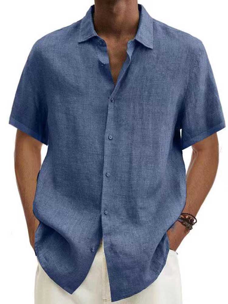Leinen Kurzarmhemd Herren, stilvoll & bequem, mit Knopfleiste, in Blau, Grau oder Khaki, ideal für warme Tage.